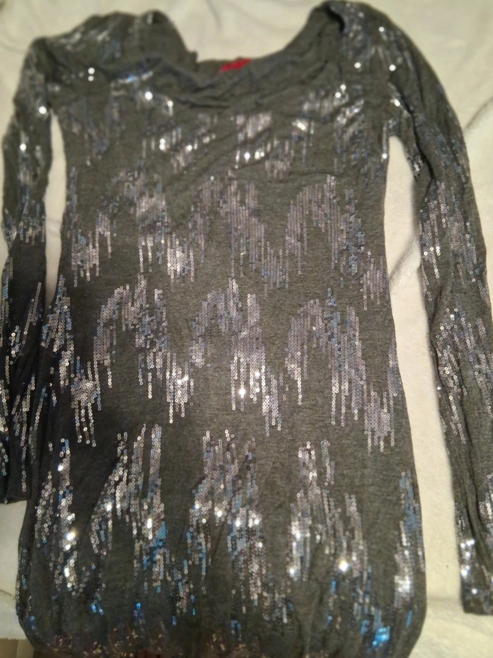 Velvet Silver-Gray Sequin Long Sleeve Dress